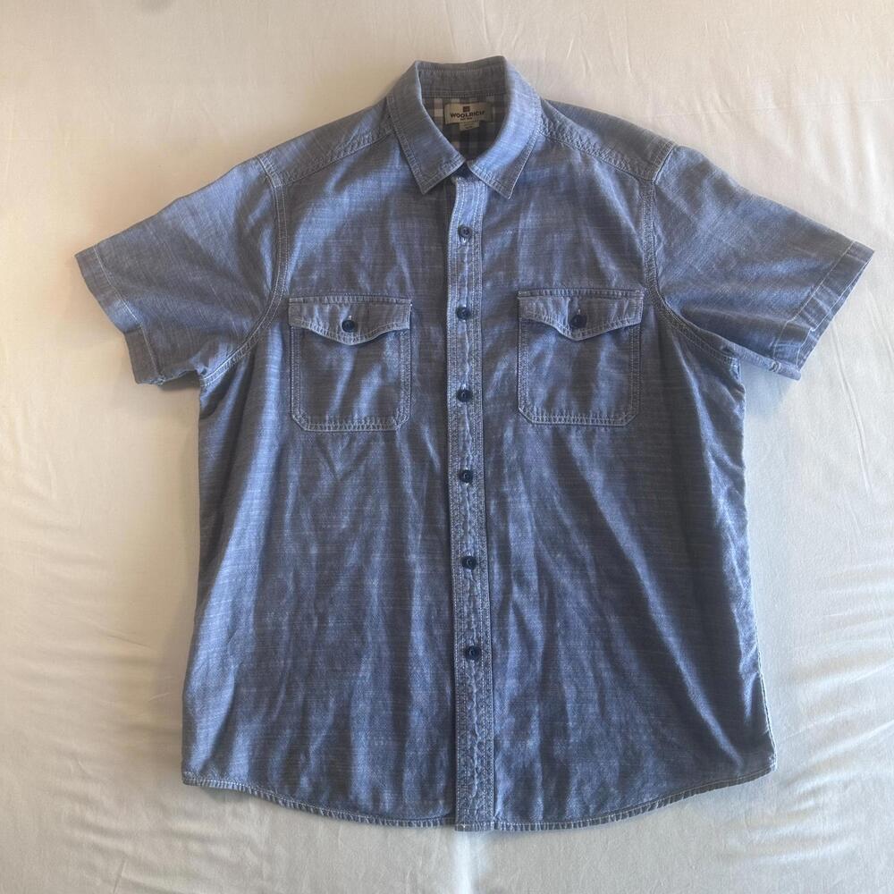 Woolrich Men's Blue Short Sleeve 100% Cotton Button Down Shirt Size M